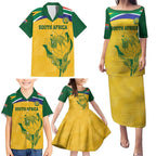 Custom South Africa Cricket Family Matching Puletasi and Hawaiian Shirt Go Champions World Cup Proteas