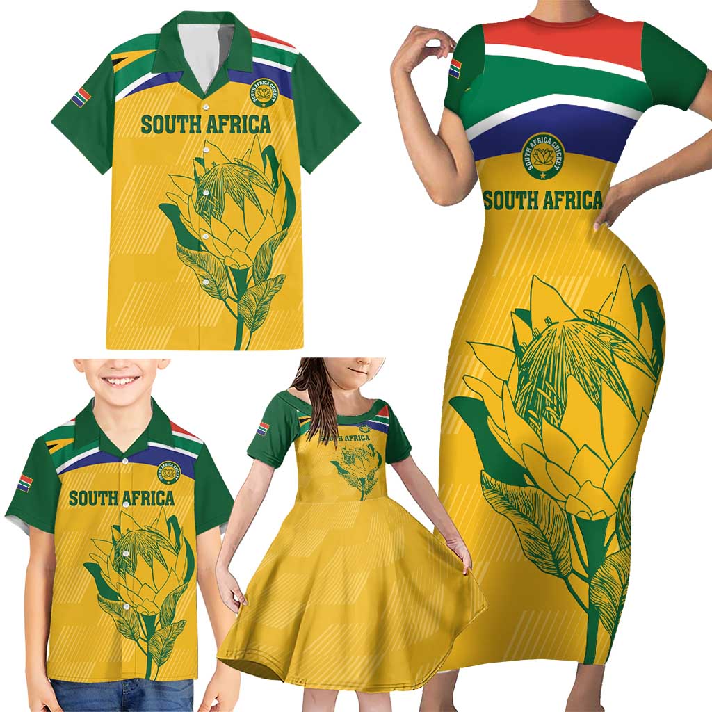 Custom South Africa Cricket Family Matching Short Sleeve Bodycon Dress and Hawaiian Shirt Go Champions World Cup Proteas