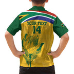 Custom South Africa Cricket Family Matching Short Sleeve Bodycon Dress and Hawaiian Shirt Go Champions World Cup Proteas