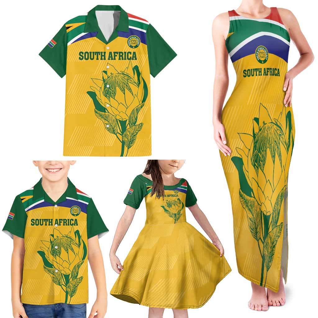 Custom South Africa Cricket Family Matching Tank Maxi Dress and Hawaiian Shirt Go Champions World Cup Proteas