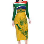 Custom South Africa Cricket Long Sleeve Bodycon Dress Go Champions World Cup Proteas