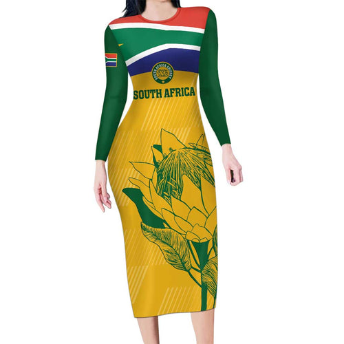 Custom South Africa Cricket Long Sleeve Bodycon Dress Go Champions World Cup Proteas