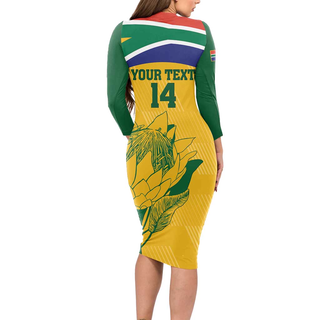Custom South Africa Cricket Long Sleeve Bodycon Dress Go Champions World Cup Proteas