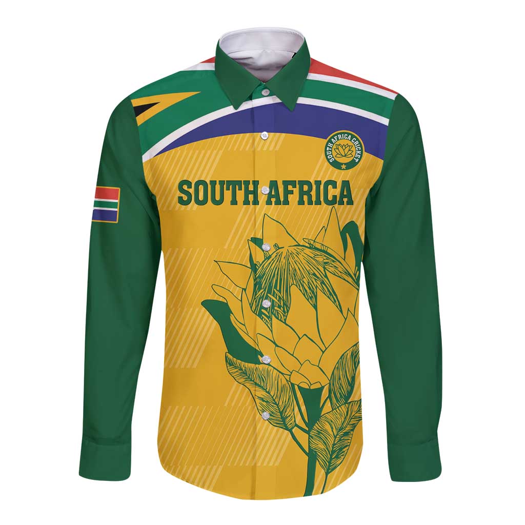 Custom South Africa Cricket Long Sleeve Button Shirt Go Champions World Cup Proteas