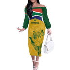 Custom South Africa Cricket Off The Shoulder Long Sleeve Dress Go Champions World Cup Proteas