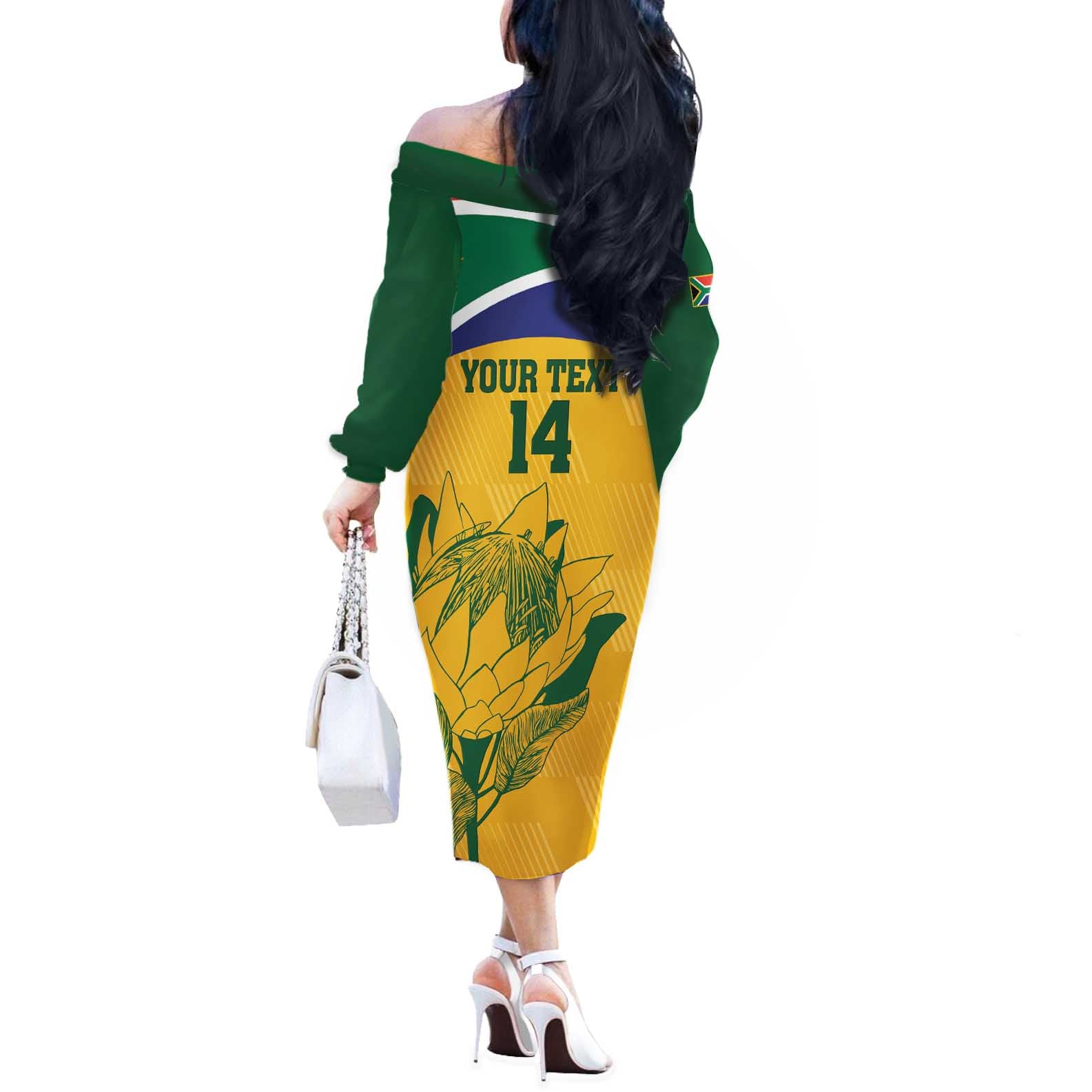 Custom South Africa Cricket Off The Shoulder Long Sleeve Dress Go Champions World Cup Proteas