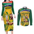 South Africa Cricket Couples Matching Long Sleeve Bodycon Dress and Long Sleeve Button Shirt 1st Champions World Cup Proud Of Our Boys