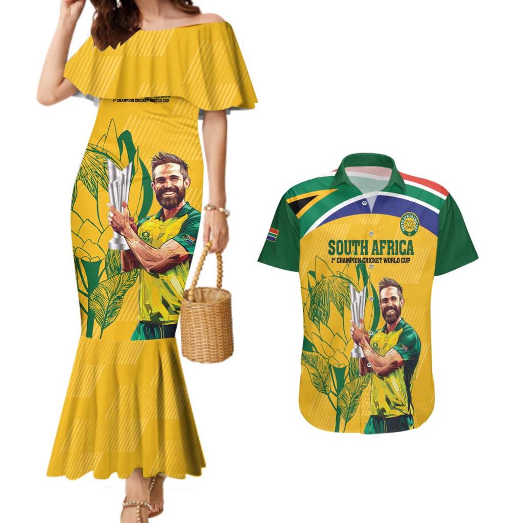 South Africa Cricket Couples Matching Mermaid Dress and Hawaiian Shirt 1st Champions World Cup Proud Of Our Boys