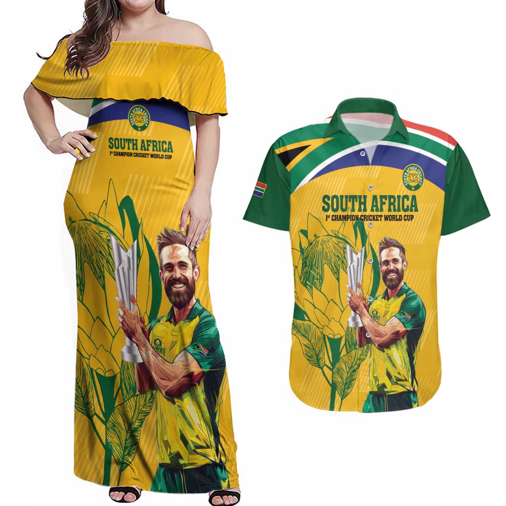 South Africa Cricket Couples Matching Off Shoulder Maxi Dress and Hawaiian Shirt 1st Champions World Cup Proud Of Our Boys