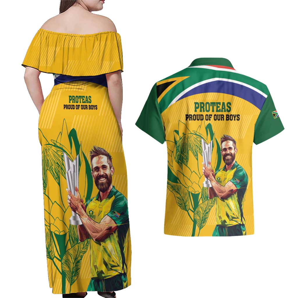 South Africa Cricket Couples Matching Off Shoulder Maxi Dress and Hawaiian Shirt 1st Champions World Cup Proud Of Our Boys