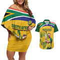 South Africa Cricket Couples Matching Off Shoulder Short Dress and Hawaiian Shirt 1st Champions World Cup Proud Of Our Boys