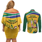 South Africa Cricket Couples Matching Off Shoulder Short Dress and Long Sleeve Button Shirt 1st Champions World Cup Proud Of Our Boys