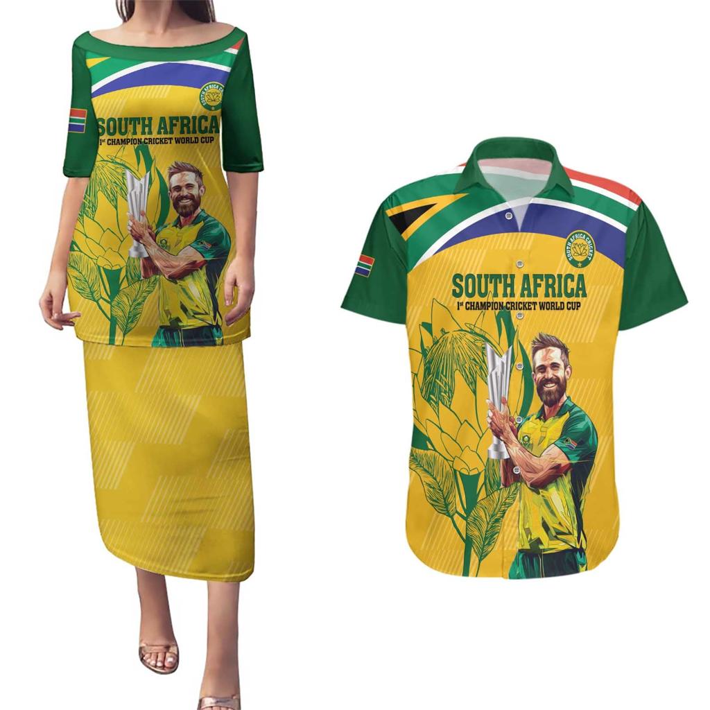 South Africa Cricket Couples Matching Puletasi and Hawaiian Shirt 1st Champions World Cup Proud Of Our Boys