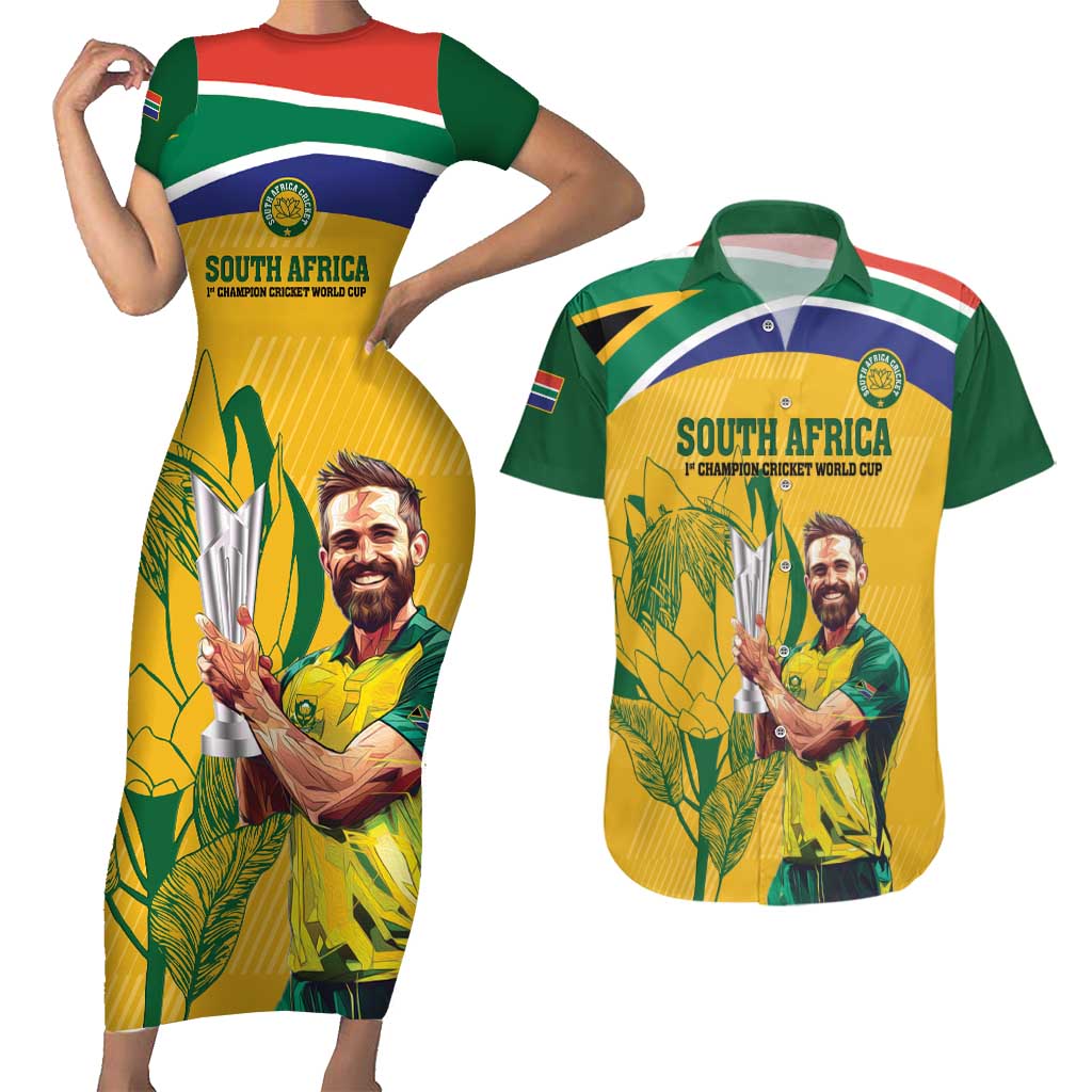 South Africa Cricket Couples Matching Short Sleeve Bodycon Dress and Hawaiian Shirt 1st Champions World Cup Proud Of Our Boys