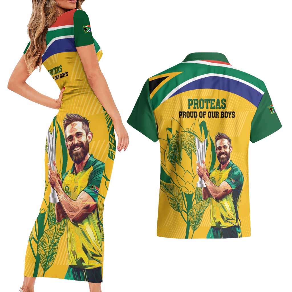 South Africa Cricket Couples Matching Short Sleeve Bodycon Dress and Hawaiian Shirt 1st Champions World Cup Proud Of Our Boys