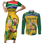 South Africa Cricket Couples Matching Short Sleeve Bodycon Dress and Long Sleeve Button Shirt 1st Champions World Cup Proud Of Our Boys