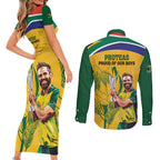 South Africa Cricket Couples Matching Short Sleeve Bodycon Dress and Long Sleeve Button Shirt 1st Champions World Cup Proud Of Our Boys