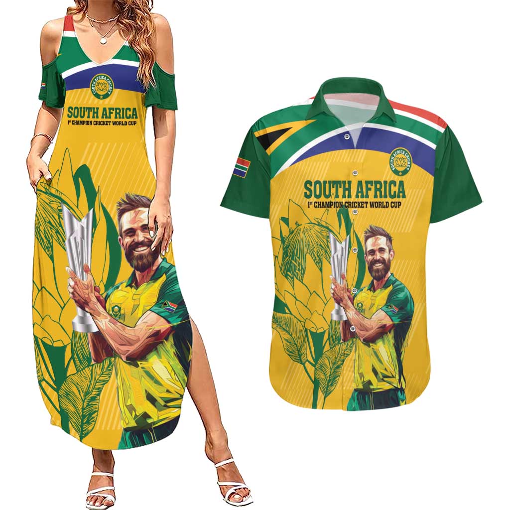 South Africa Cricket Couples Matching Summer Maxi Dress and Hawaiian Shirt 1st Champions World Cup Proud Of Our Boys