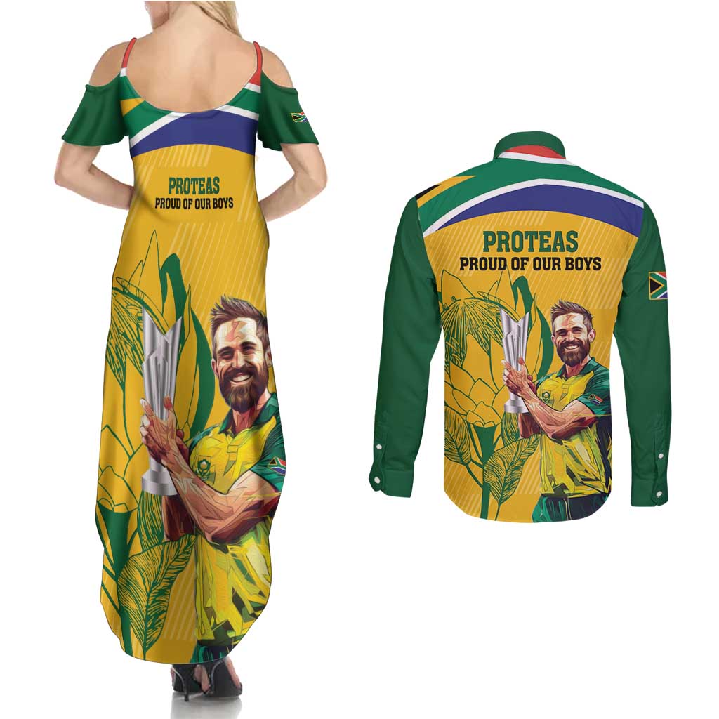 South Africa Cricket Couples Matching Summer Maxi Dress and Long Sleeve Button Shirt 1st Champions World Cup Proud Of Our Boys