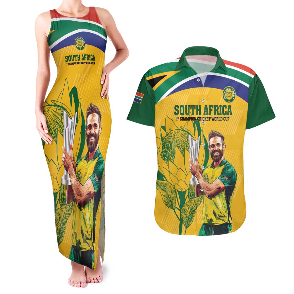 South Africa Cricket Couples Matching Tank Maxi Dress and Hawaiian Shirt 1st Champions World Cup Proud Of Our Boys