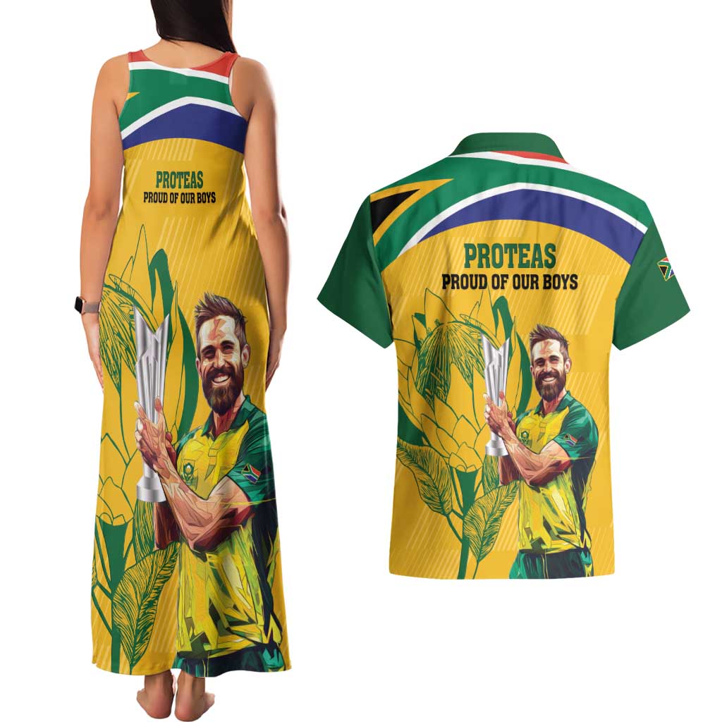 South Africa Cricket Couples Matching Tank Maxi Dress and Hawaiian Shirt 1st Champions World Cup Proud Of Our Boys