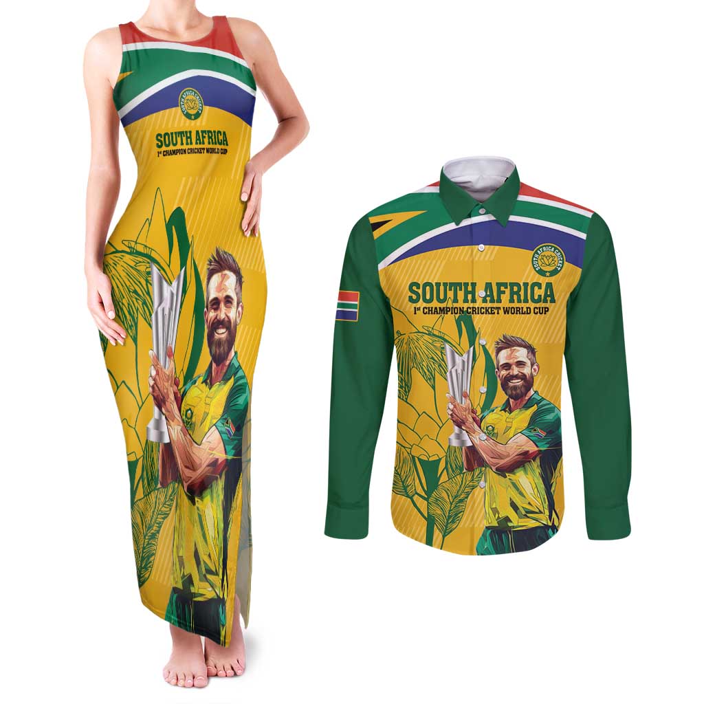 South Africa Cricket Couples Matching Tank Maxi Dress and Long Sleeve Button Shirt 1st Champions World Cup Proud Of Our Boys