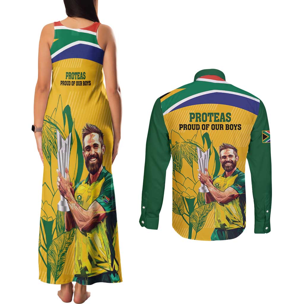 South Africa Cricket Couples Matching Tank Maxi Dress and Long Sleeve Button Shirt 1st Champions World Cup Proud Of Our Boys