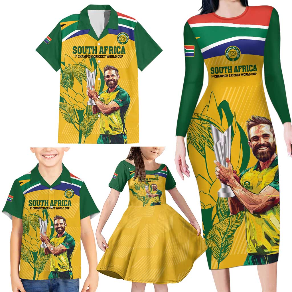 South Africa Cricket Family Matching Long Sleeve Bodycon Dress and Hawaiian Shirt 1st Champions World Cup Proud Of Our Boys
