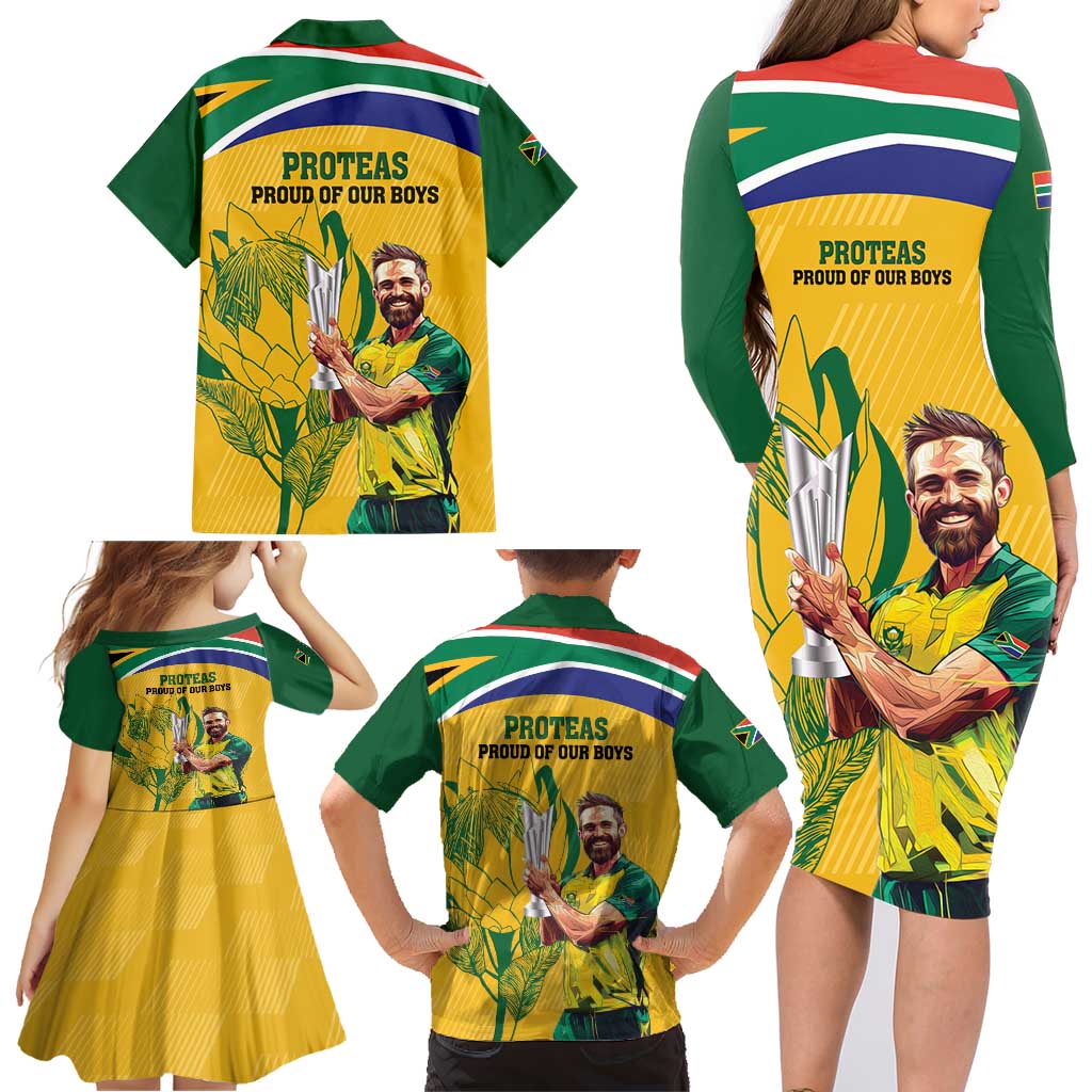 South Africa Cricket Family Matching Long Sleeve Bodycon Dress and Hawaiian Shirt 1st Champions World Cup Proud Of Our Boys