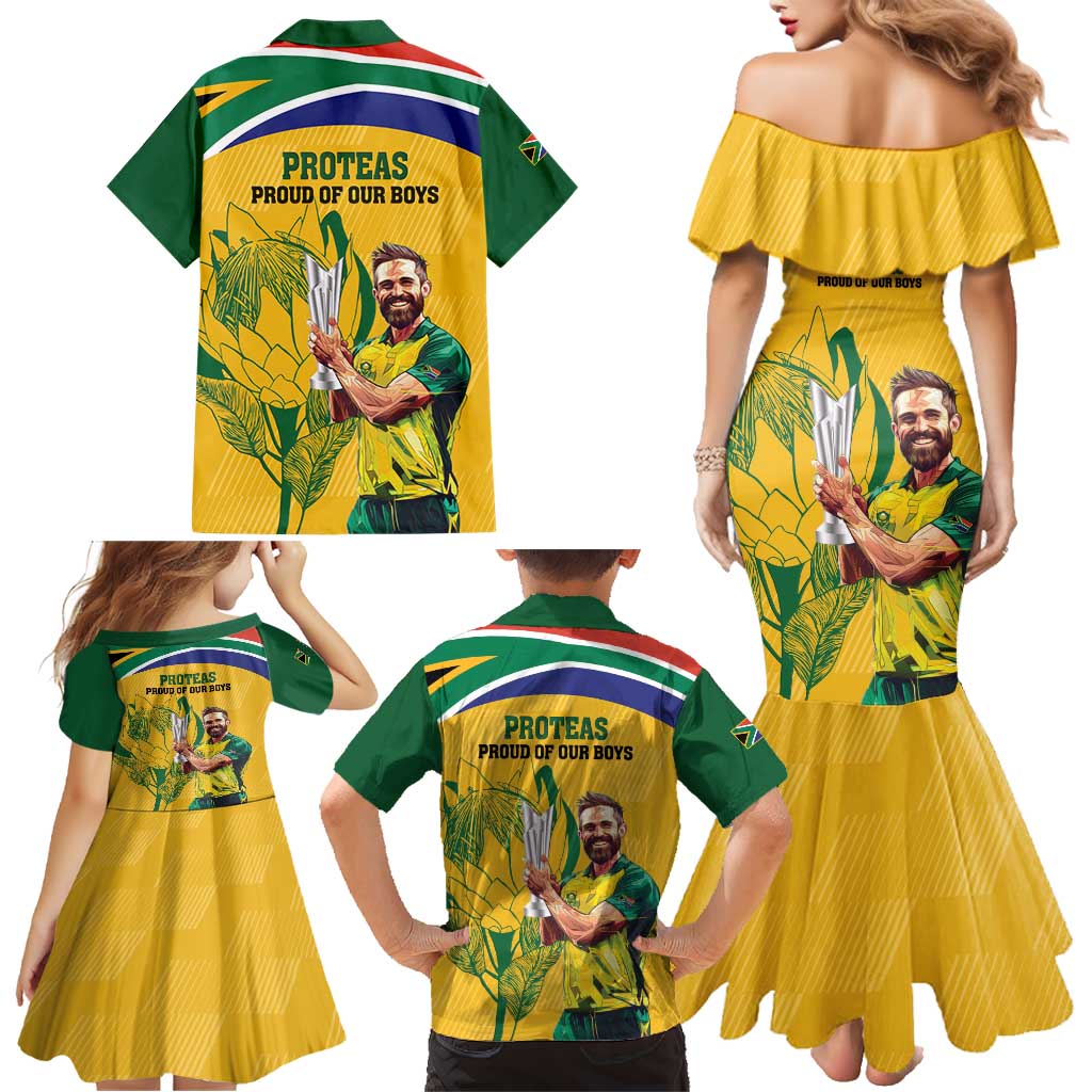 South Africa Cricket Family Matching Mermaid Dress and Hawaiian Shirt 1st Champions World Cup Proud Of Our Boys