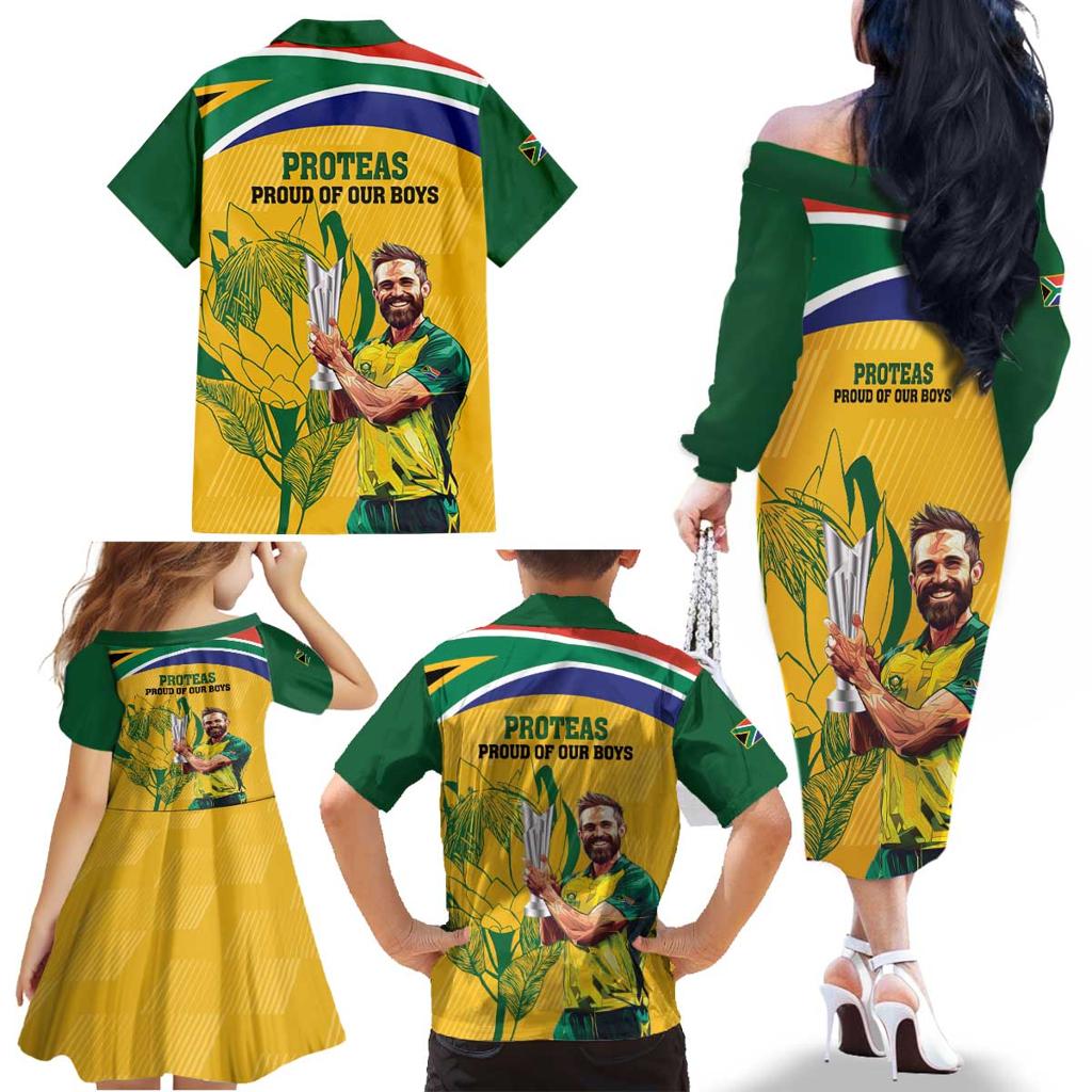 South Africa Cricket Family Matching Off The Shoulder Long Sleeve Dress and Hawaiian Shirt 1st Champions World Cup Proud Of Our Boys
