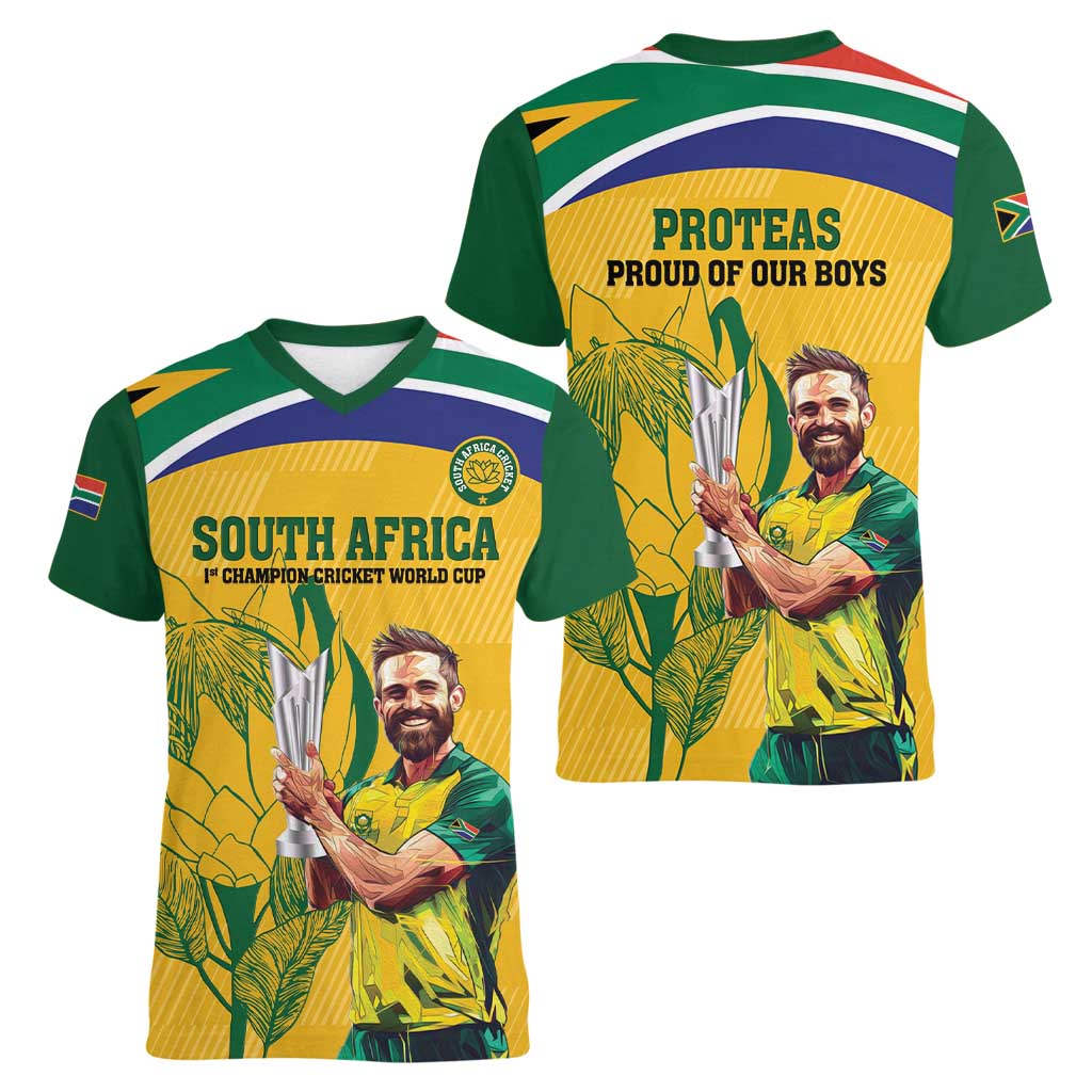 South Africa Cricket Women V-Neck T-Shirt 1st Champions World Cup Proud Of Our Boys