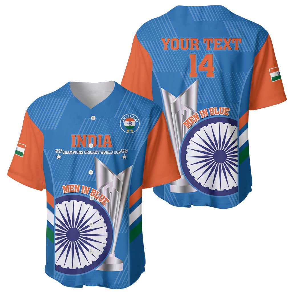 Custom India Cricket Baseball Jersey 2nd Champions World Cup Men In Blue