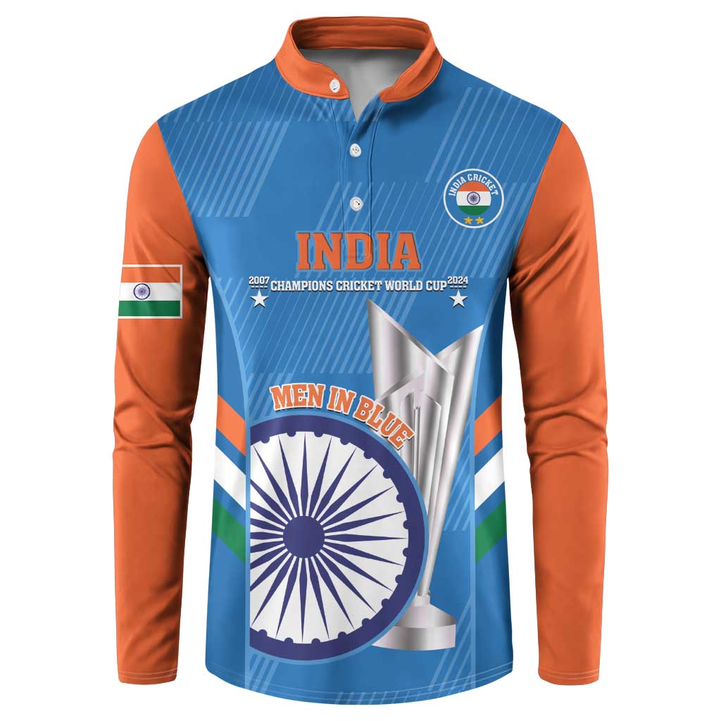 Custom India Cricket Button Sweatshirt 2nd Champions World Cup Men In Blue