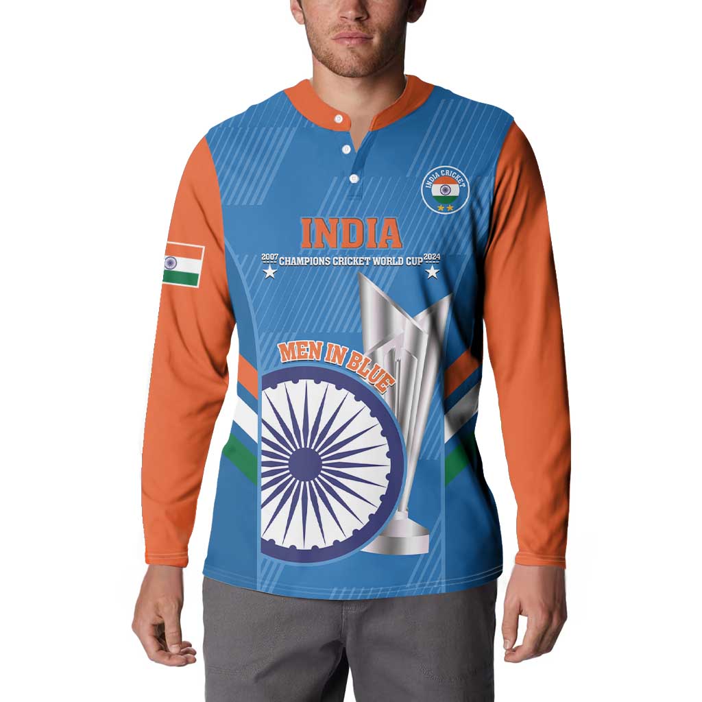 Custom India Cricket Button Sweatshirt 2nd Champions World Cup Men In Blue
