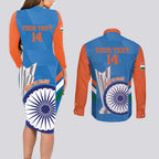 Custom India Cricket Couples Matching Long Sleeve Bodycon Dress and Long Sleeve Button Shirt 2nd Champions World Cup Men In Blue