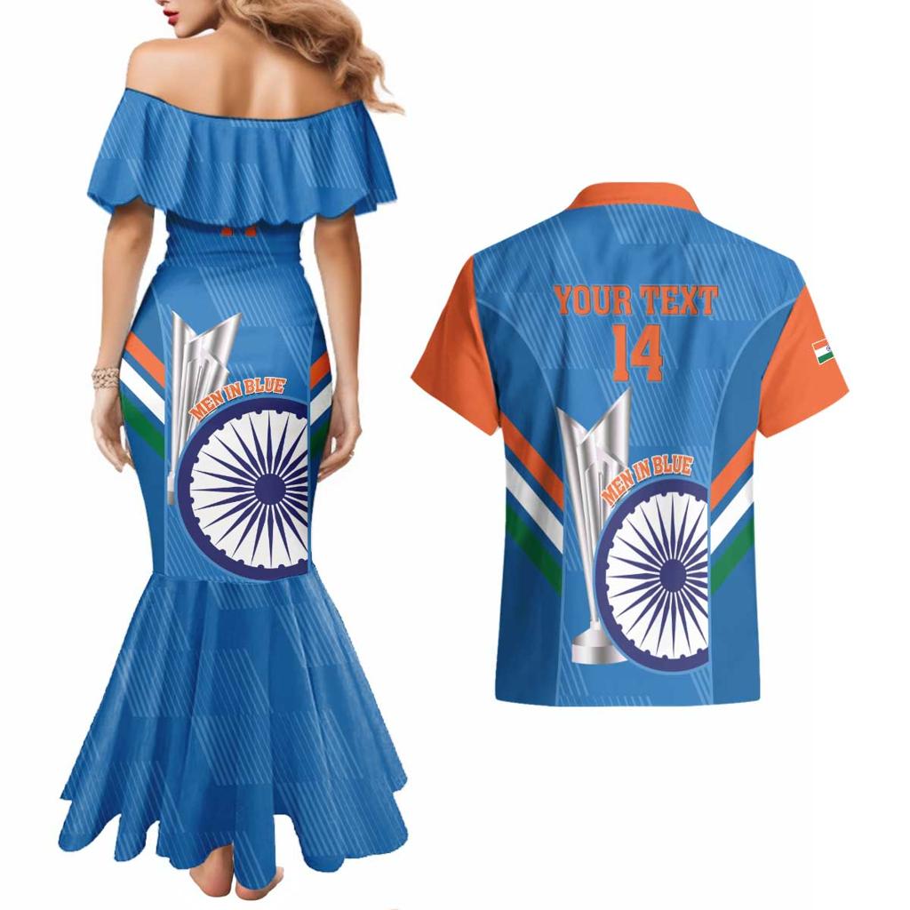 Custom India Cricket Couples Matching Mermaid Dress and Hawaiian Shirt 2nd Champions World Cup Men In Blue