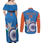 Custom India Cricket Couples Matching Off Shoulder Maxi Dress and Long Sleeve Button Shirt 2nd Champions World Cup Men In Blue