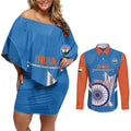 Custom India Cricket Couples Matching Off Shoulder Short Dress and Long Sleeve Button Shirt 2nd Champions World Cup Men In Blue