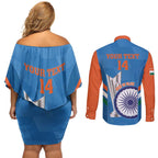 Custom India Cricket Couples Matching Off Shoulder Short Dress and Long Sleeve Button Shirt 2nd Champions World Cup Men In Blue
