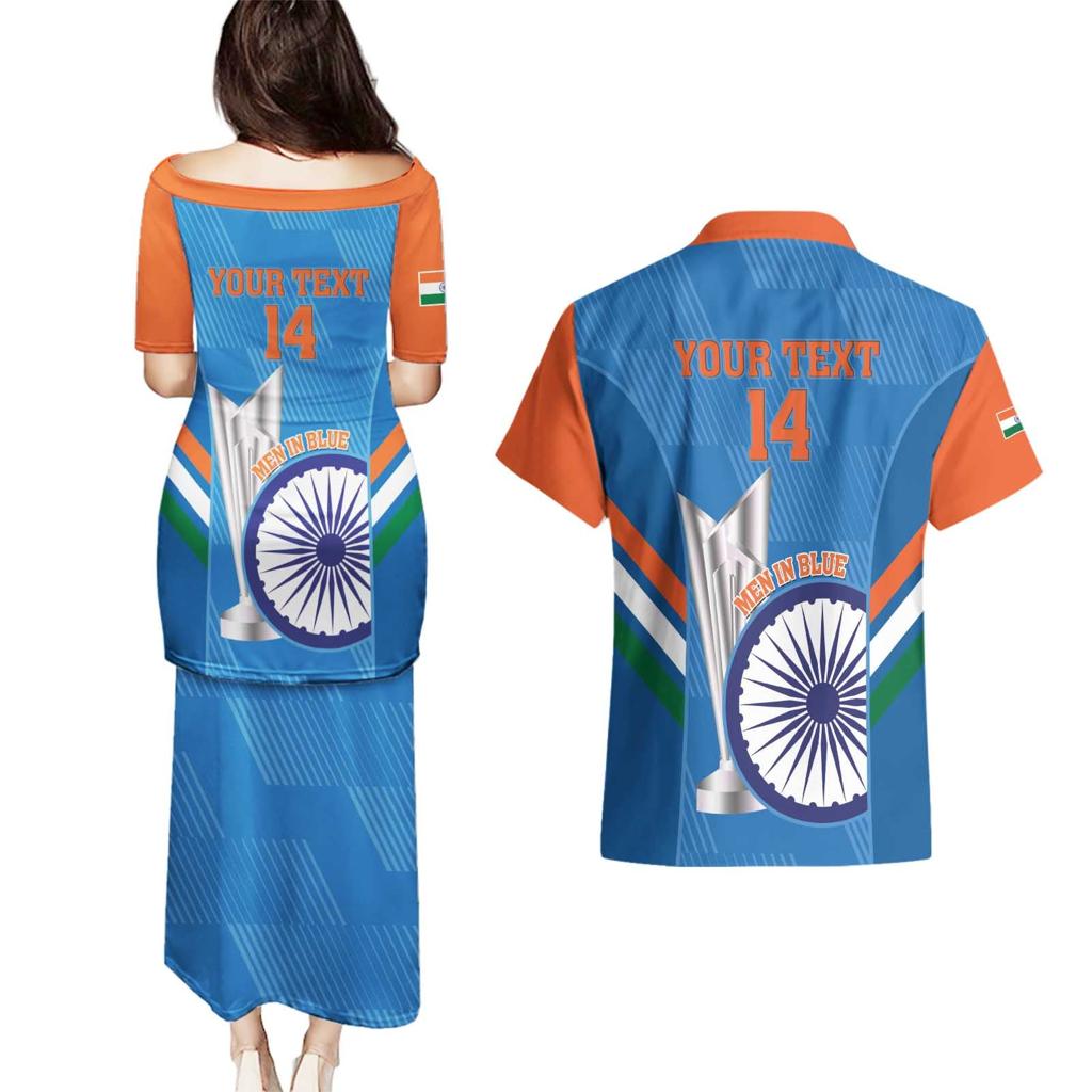 Custom India Cricket Couples Matching Puletasi and Hawaiian Shirt 2nd Champions World Cup Men In Blue