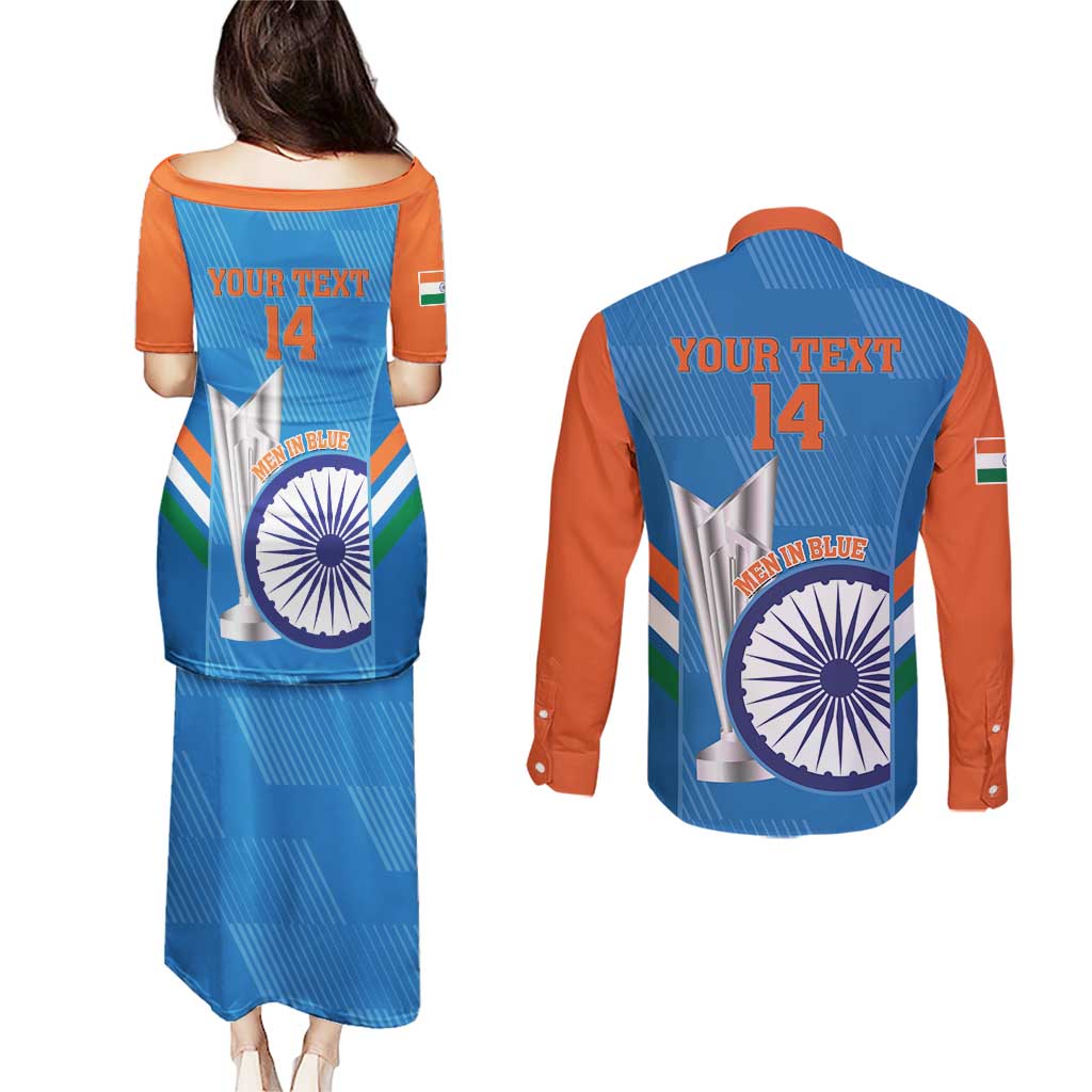 Custom India Cricket Couples Matching Puletasi and Long Sleeve Button Shirt 2nd Champions World Cup Men In Blue