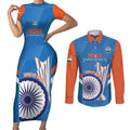 Custom India Cricket Couples Matching Short Sleeve Bodycon Dress and Long Sleeve Button Shirt 2nd Champions World Cup Men In Blue