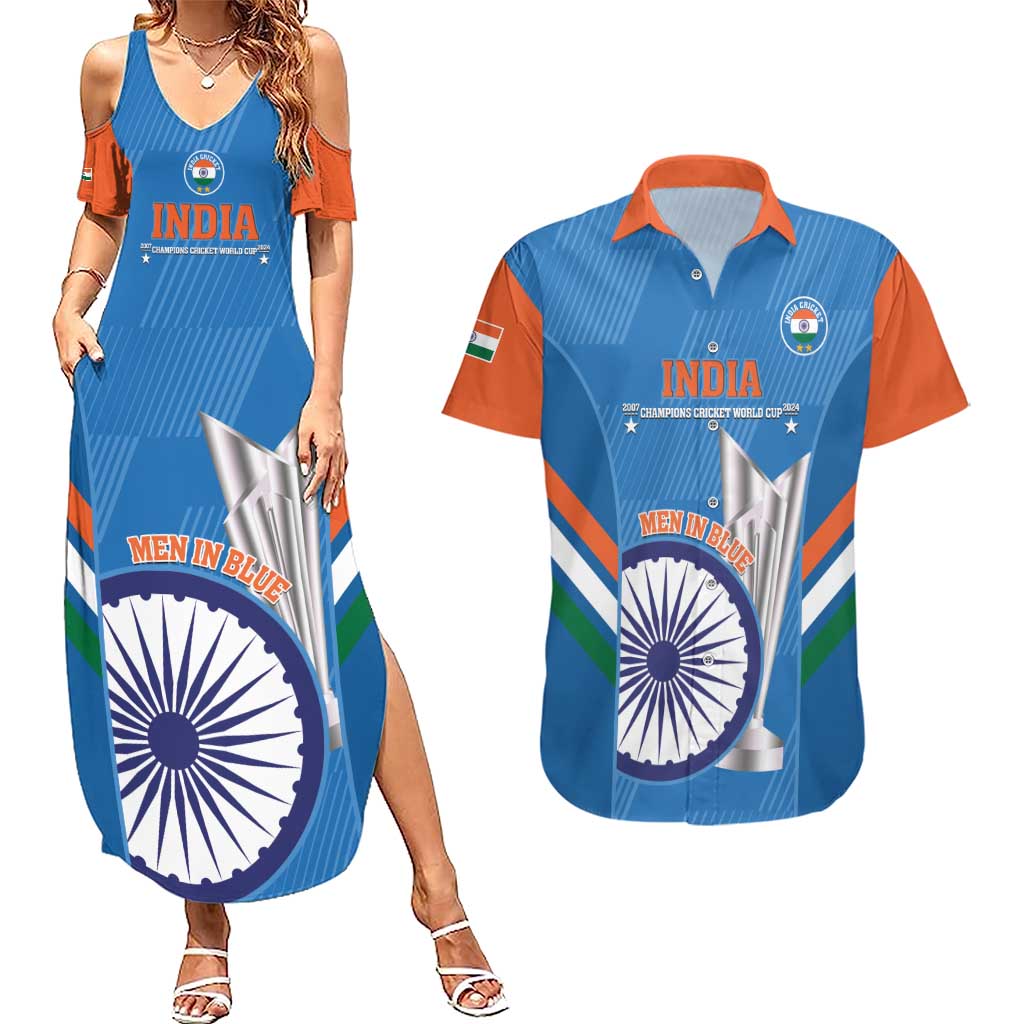Custom India Cricket Couples Matching Summer Maxi Dress and Hawaiian Shirt 2nd Champions World Cup Men In Blue