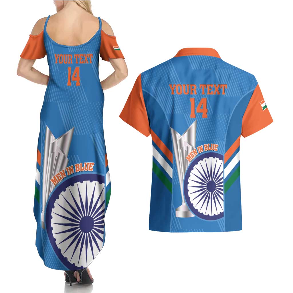 Custom India Cricket Couples Matching Summer Maxi Dress and Hawaiian Shirt 2nd Champions World Cup Men In Blue