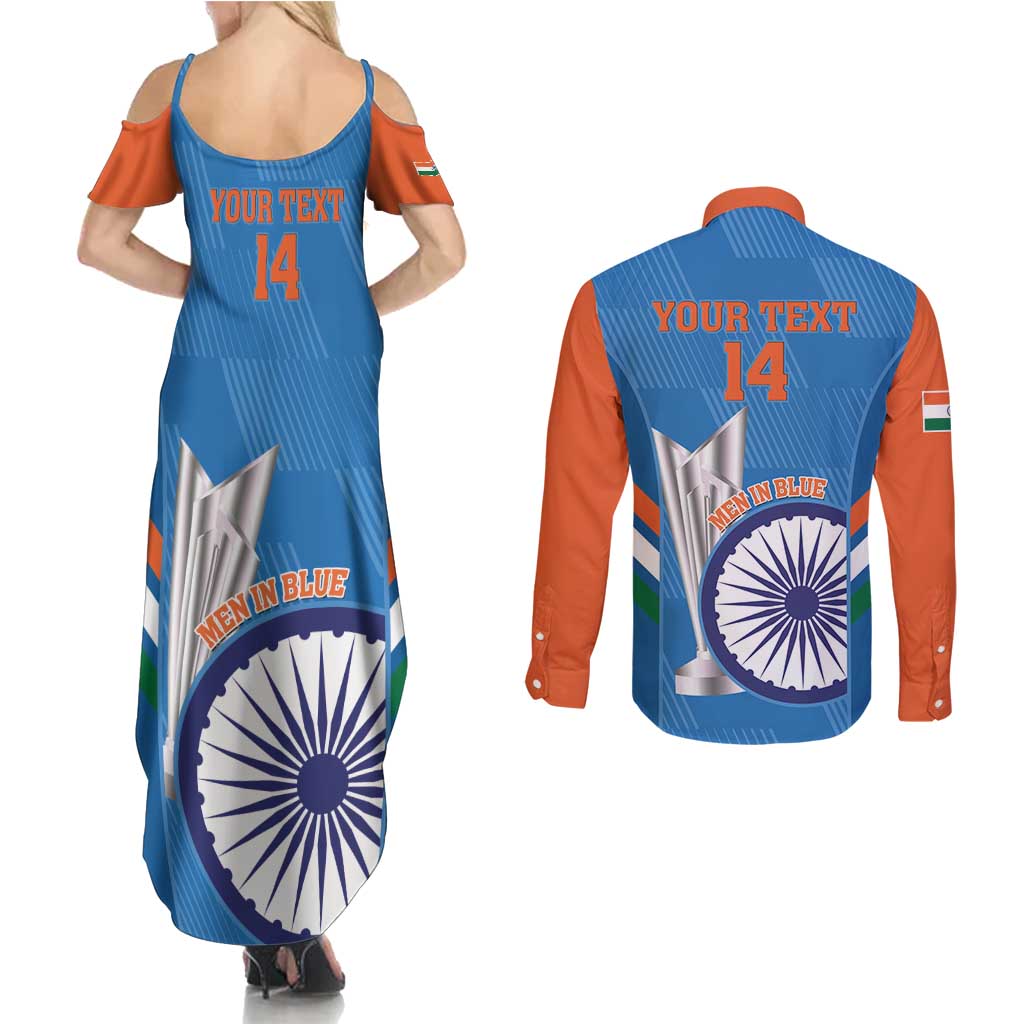 Custom India Cricket Couples Matching Summer Maxi Dress and Long Sleeve Button Shirt 2nd Champions World Cup Men In Blue