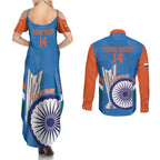 Custom India Cricket Couples Matching Summer Maxi Dress and Long Sleeve Button Shirt 2nd Champions World Cup Men In Blue