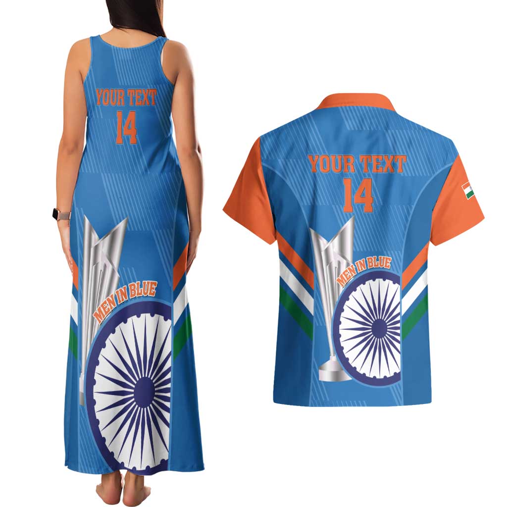 Custom India Cricket Couples Matching Tank Maxi Dress and Hawaiian Shirt 2nd Champions World Cup Men In Blue