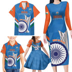 Custom India Cricket Family Matching Long Sleeve Bodycon Dress and Hawaiian Shirt 2nd Champions World Cup Men In Blue