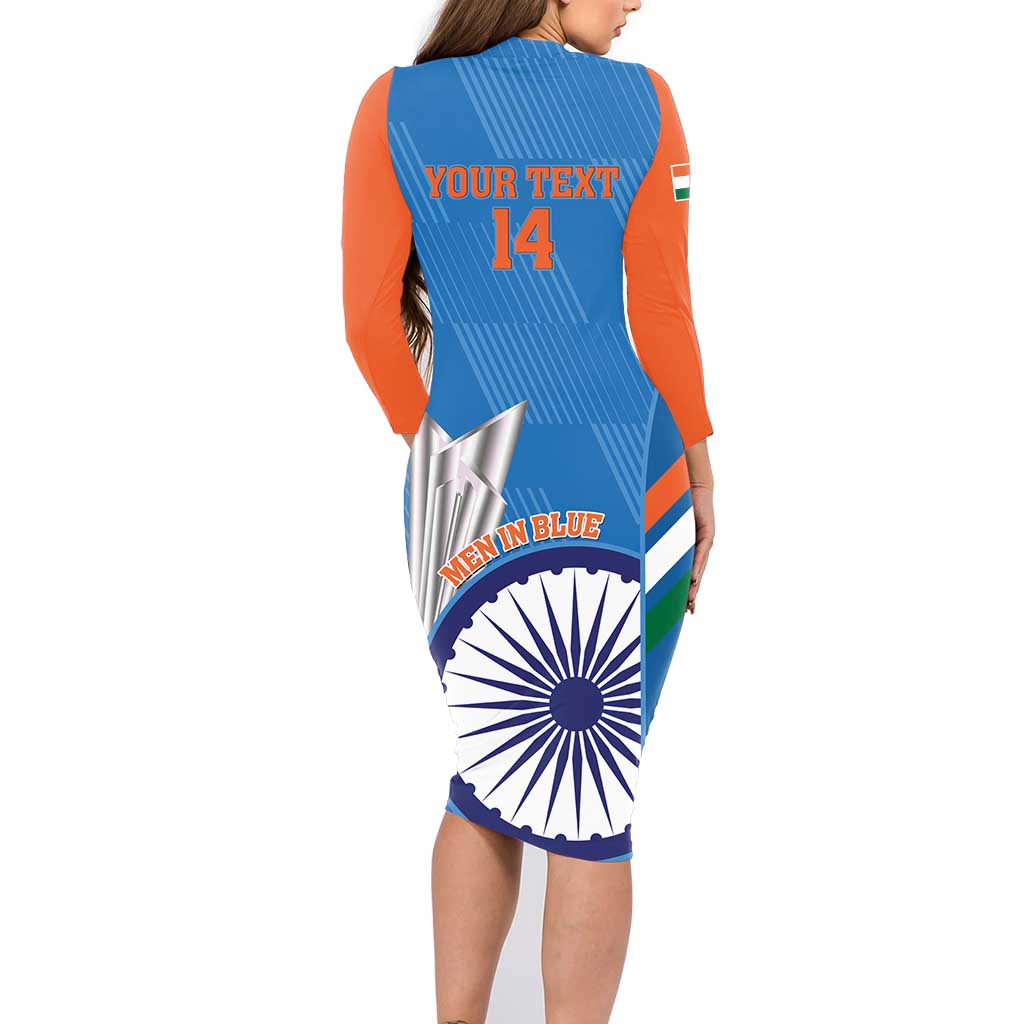Custom India Cricket Family Matching Long Sleeve Bodycon Dress and Hawaiian Shirt 2nd Champions World Cup Men In Blue